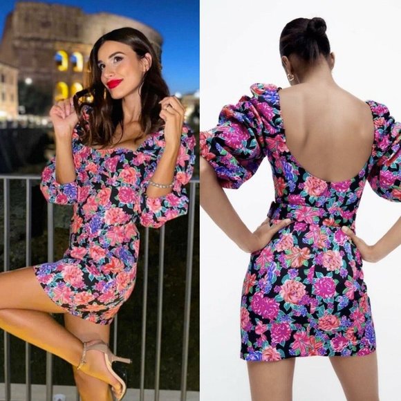 ZARA NWT Floral Print Belted Mini Dress Multicolor - Picture 2 of 13